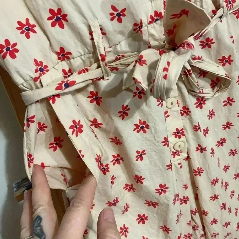 Glamorous Stone red Daisy tie waist button front jumpsuit US size 6 ￼ - Picture 6 of 12